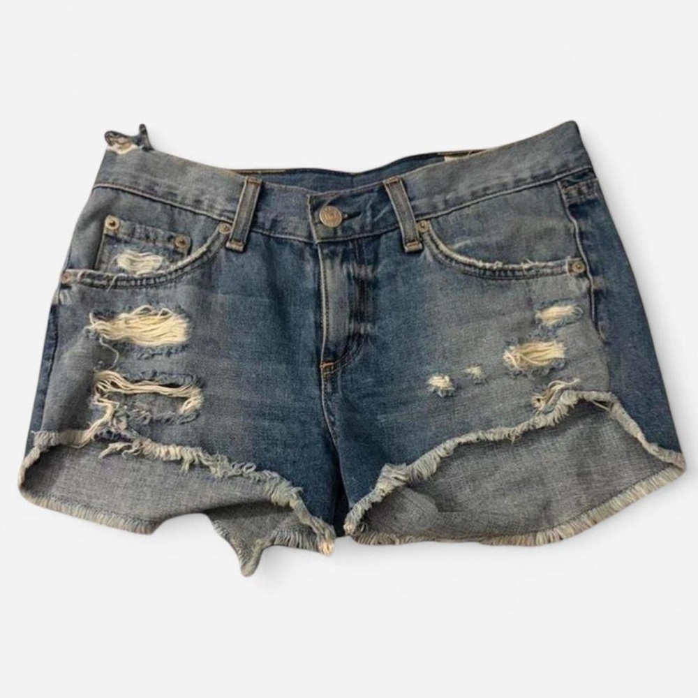 rag & bone Blue Distressed Jean Shorts